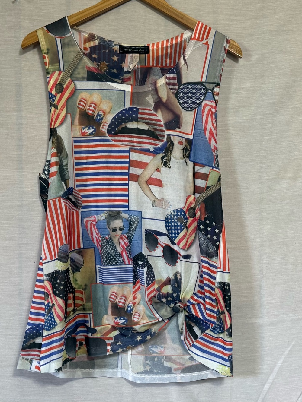 Touch Me Americana USA Flag Tie Front Sleeveless Tank Top